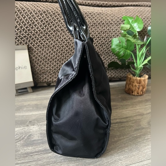 Tory Burch Mini Ella Tote Bag in Black Nylon and Black Patent Leather Trim - Picture 4 of 14